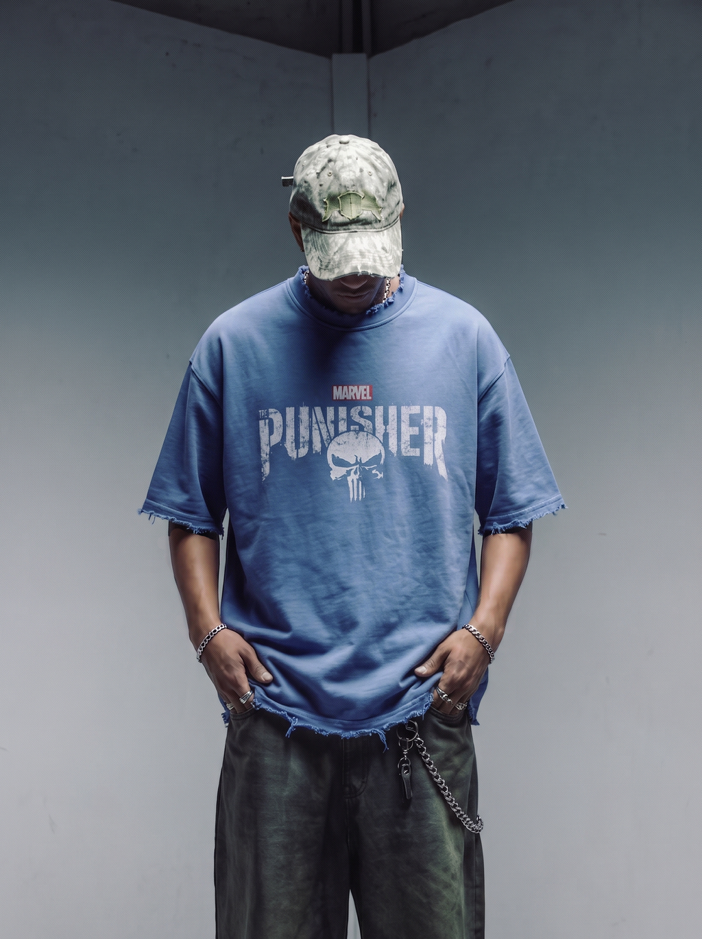 PUNISHER DISTRESSED TEE – SLATE BLUE