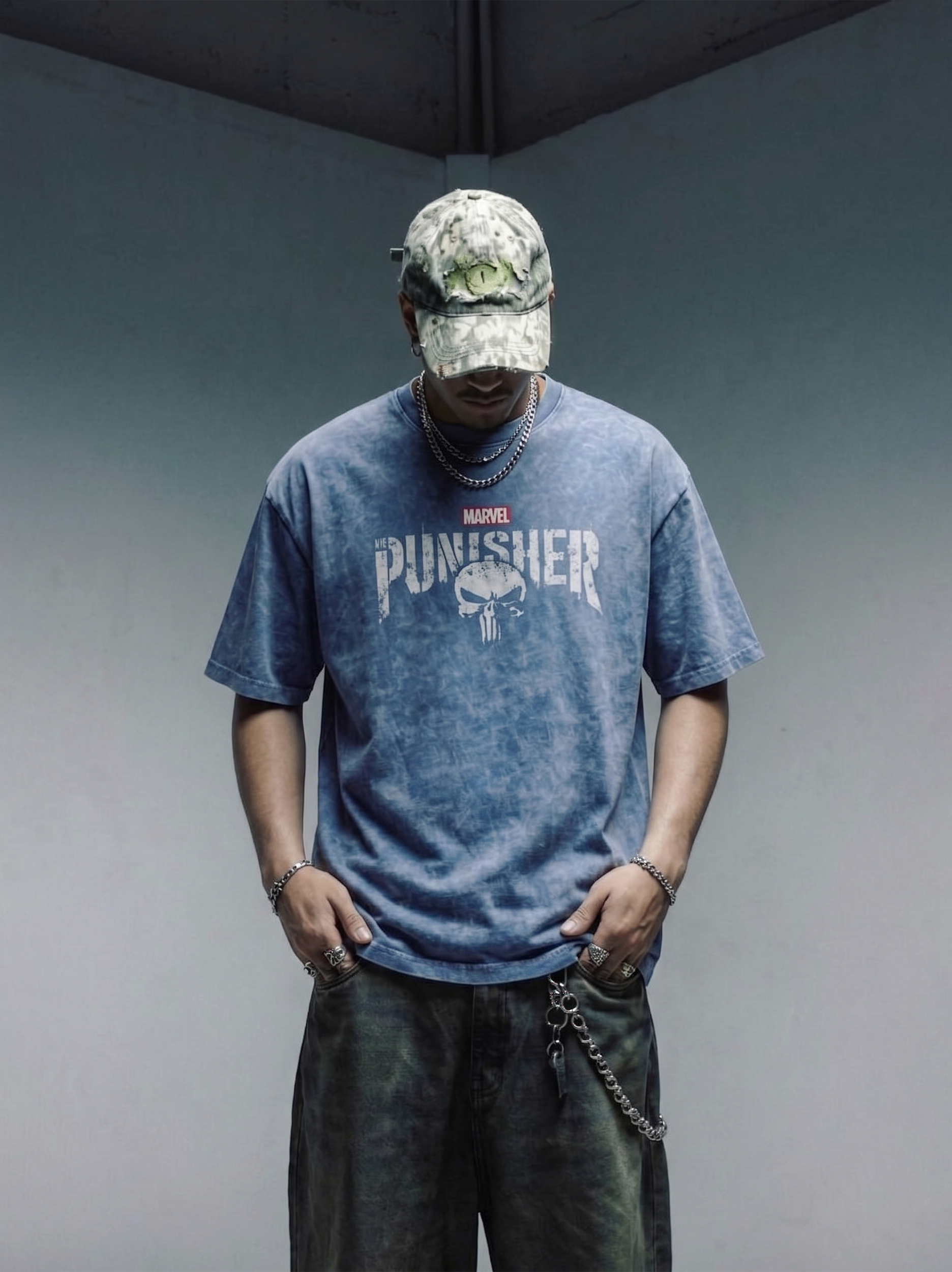 PUNISHER ACID WASHED TEE – ACID BLUE