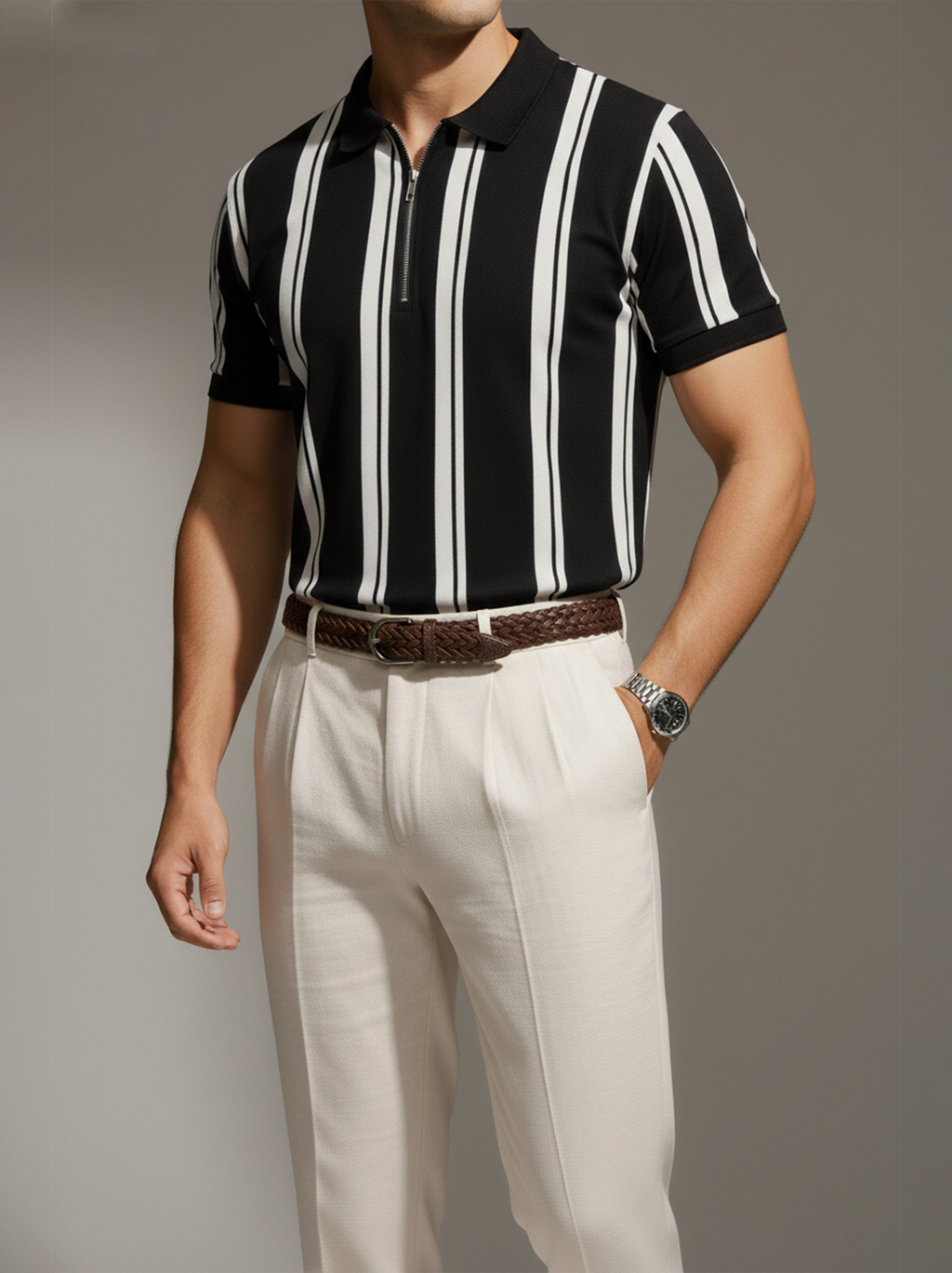 MONO STRIPE ZIP-POLO