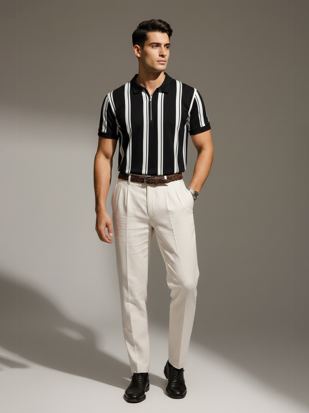 MONO STRIPE ZIP-POLO