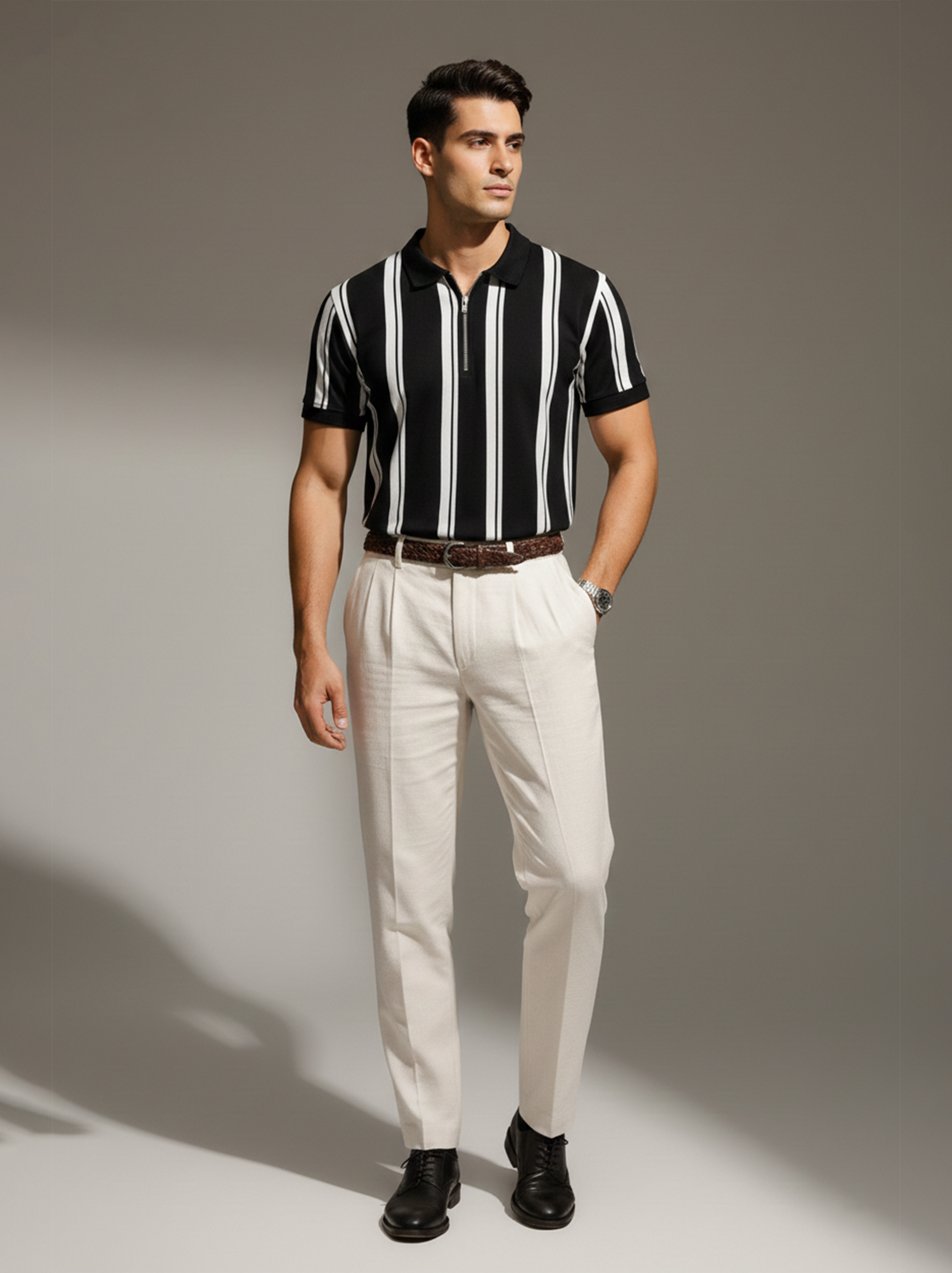 MONO STRIPE ZIP-POLO